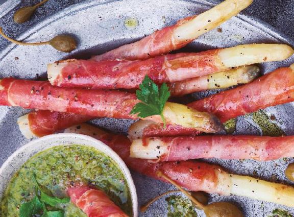 Recette  Apéro : asperges des sables des Landes au jambon cru