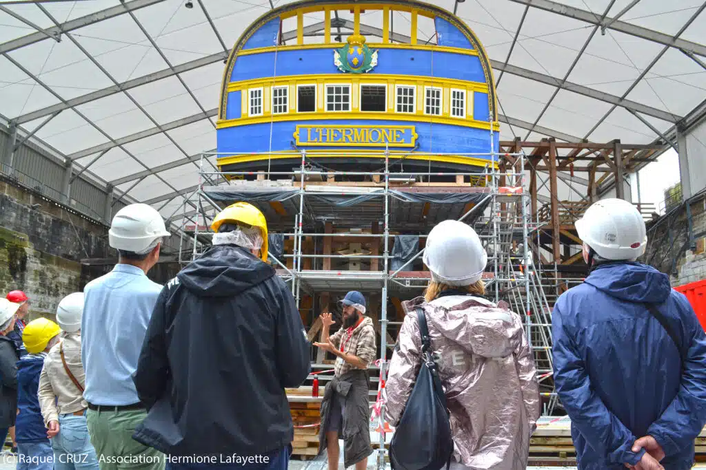 Hermione : Top-départ de la 3ème saison d’ouverture au public du chantier de restauration du navire à Anglet au port de Bayonne