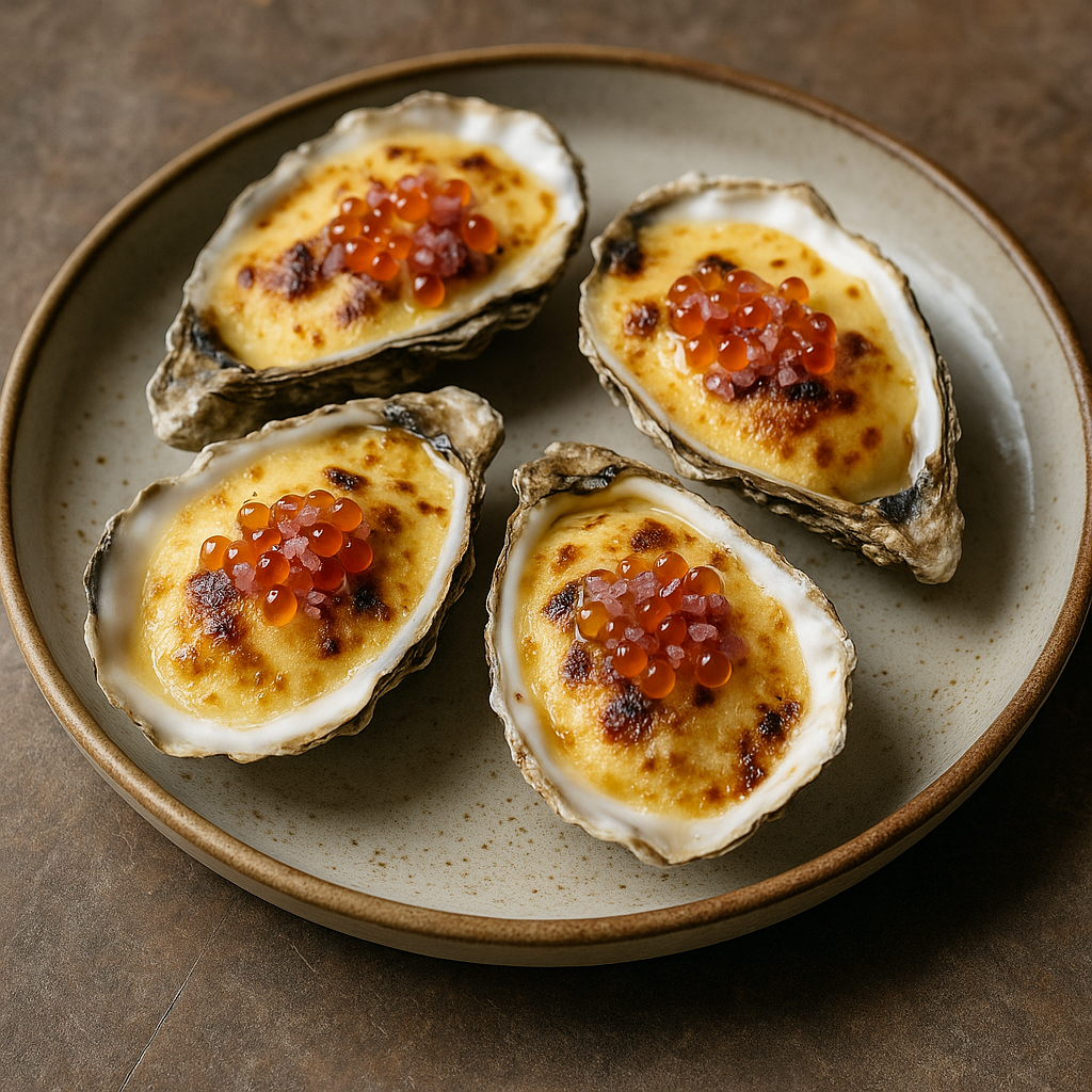 Huîtres gratinées à l&rsquo;Entre-Deux-Mers et œufs de truite